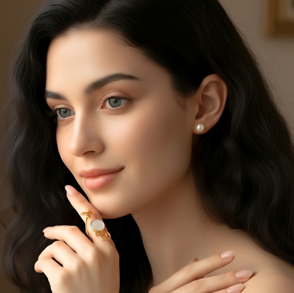 🆕️Turkish Artisan 24K Gold Plated & Pearl Ring + Earrings Set 🌟 Adjustable - Picture 11 of 13